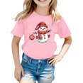 thumbnail image 1 of Girls Christmas Short Sleeve T‑Shirt, Cute Snowman Santa Reindeer Graphic Crew Neck Cotton Tee, Casual Holiday Basic Layering Top for Kids Daily Party Xmas Wear(Pink2,8-10 Years), 1 of 4