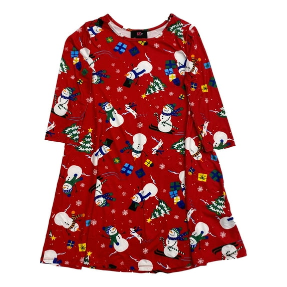 Girls Christmas Snowmen Holiday Tee Shirt Dress Medium