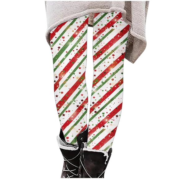 Girls Christmas Striped Tights Pants Kids Cute Star Printed Stretchy Leggings Casual Slim Fit Trousers Daily Wear 3-8Years ,Multicolor ,7 Years