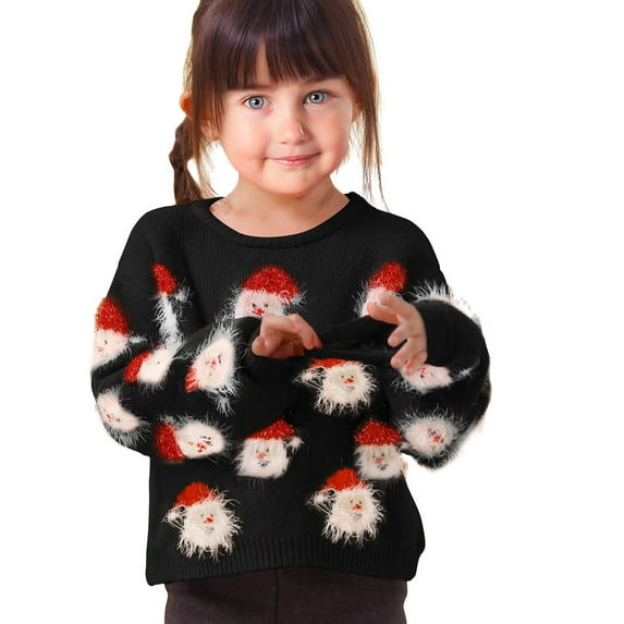 Girls Christmas Sweater Santa Xmas Holiday Party Knitted Pullover Top Black 100
