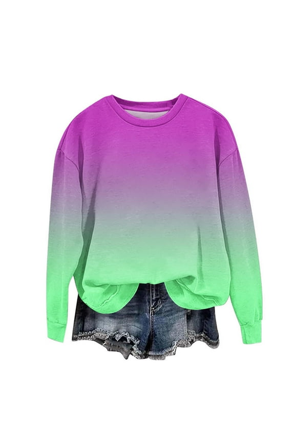 Girls Christmas Sweatshirt Cute Gradient Printed Long Sleeves Sweatshirts Casual Crew Neck Fall Winter Pullover Tops Clothes Casual Comfy Fleece Jumper School Warm Girl Coat