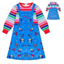 Girls Chucky Cosplay Midi Dress Halloween Good Doll Dress Up Skirt