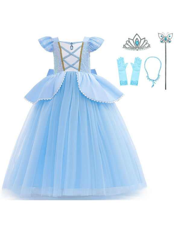 Girls Cinderella Princess Dress Christmas Halloween Party Costume With Accessories