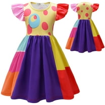 Girls Clown Costume Short Sleeve Cosplay Dress Outfits for 3-10Y