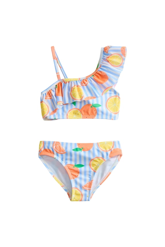 Girls Citrus Print Ruffle Swimsuit Top and Bottom Set with 2-Piece, Sizes