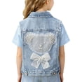 thumbnail image 1 of Girls Classic Blue Jean Vest Embroidered Little Bear Bow Toddler Outerwear Casual Cute Coat, 1 of 8
