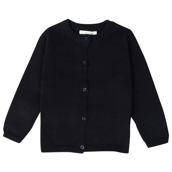 Girls Classic Knit Cardigan School Sweater Crewneck Button Front Outerwear Kids Girls Black 12