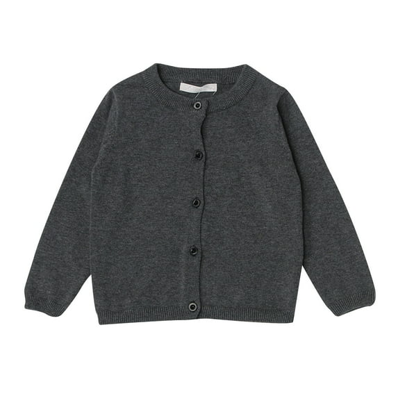 Girls Crewneck Cardigan Long Sleeve Children Button Cotton Sweater Uniform Sweaters for Little Girls Dark Gray 6