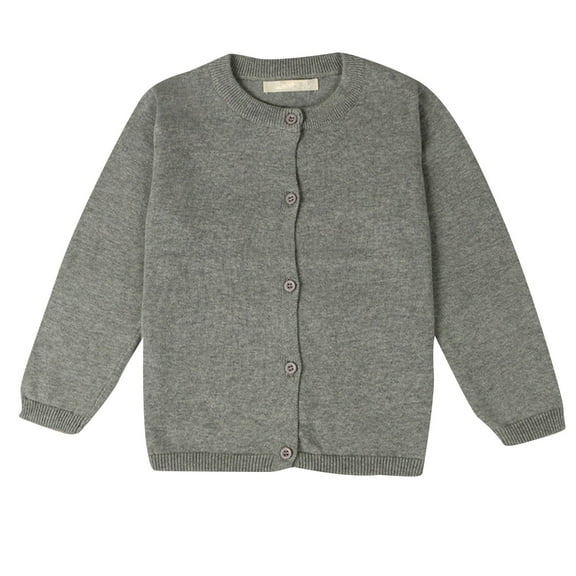 Girls Classic Knit Cardigan School Sweater Crewneck Button Front Outerwear Kids Girls Gray 12