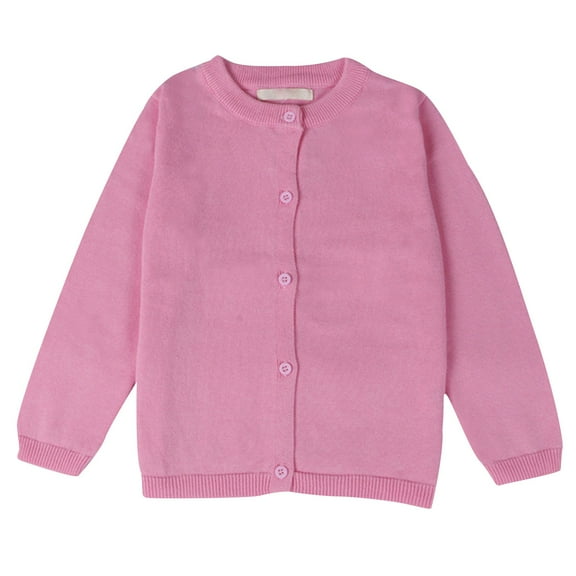 Girls Classic Knit Cardigan School Sweater Crewneck Button Front Outerwear Kids Girls Pink 6