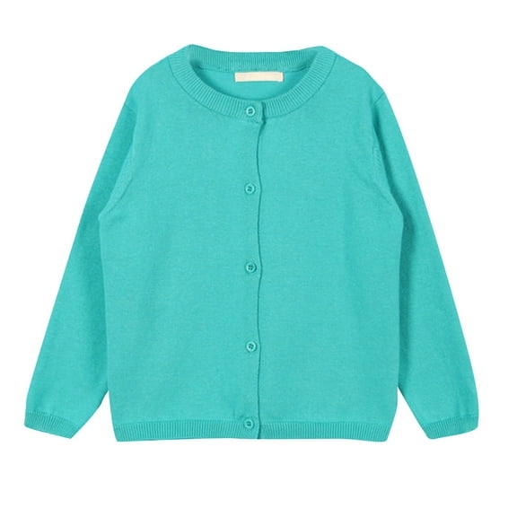 Girls Classic Knit Cardigan School Sweater Crewneck Button Front Outerwear Kids Girls Turquoise 12