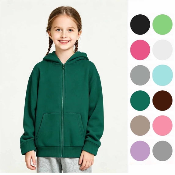 Girls Classic Long Sleeve Zip Up Hoodie, Kids Lightweight Hooded Jacket, Size 4-18