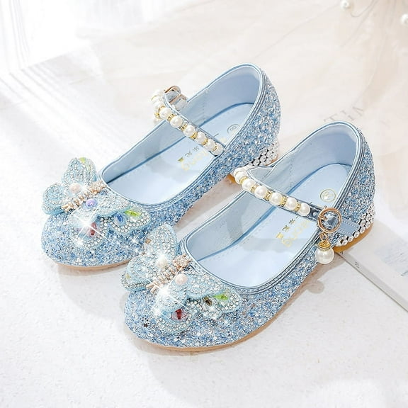 Girls' Classic Strap Flats - Shimmer Finish & Floral Accent for Wedding and Celebration Events