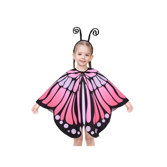 Girls Cloak Set 2 Piece Headband Pink Fairy Butterfly Cape Halloween 7-8 Years