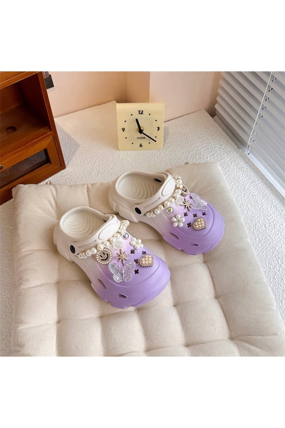Girls' Clog Sandals Summer New Style Children's Rhinestone Smiley Face Soft Sole Sandals Parent-Child Style Fashionable Girls' Slippers Comfortable and Versatile