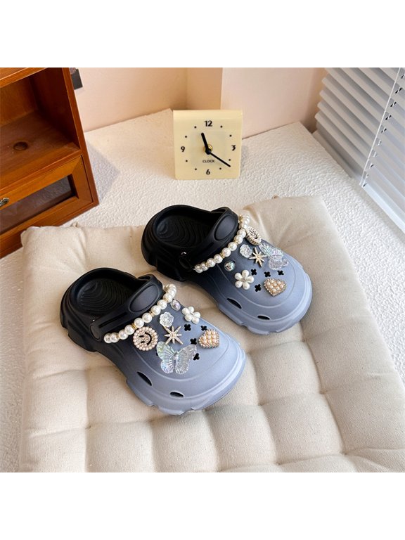 Girls' Clog Sandals Summer New Style Children's Rhinestone Smiley Face Soft Sole Sandals Parent-Child Style Fashionable Girls' Slippers Comfortable and Versatile