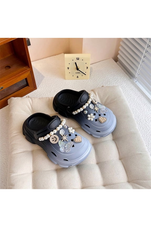 Girls' Clog Sandals Summer New Style Children's Rhinestone Smiley Face Soft Sole Sandals Parent-Child Style Fashionable Girls' Slippers Comfortable and Versatile