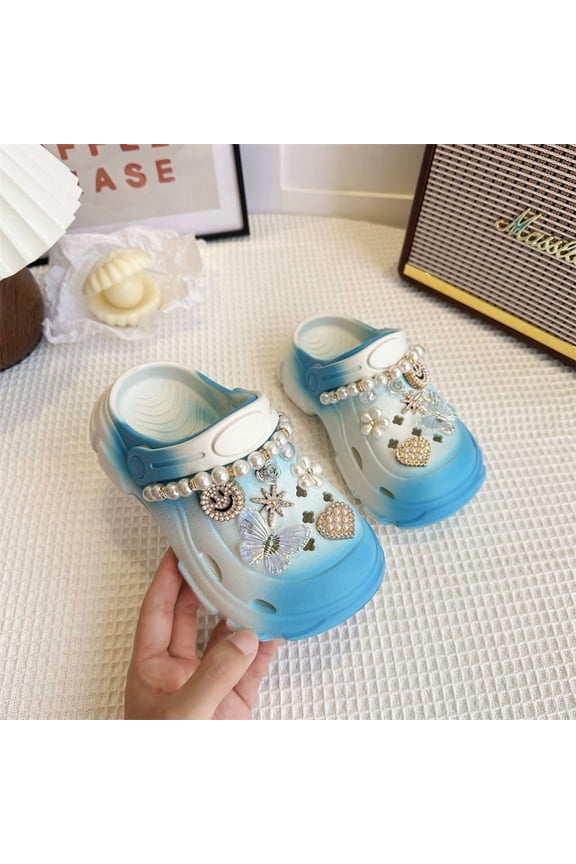Girls' Clog Sandals Summer New Style Children's Rhinestone Smiley Face Soft Sole Sandals Parent-Child Style Fashionable Girls' Slippers Comfortable and Versatile