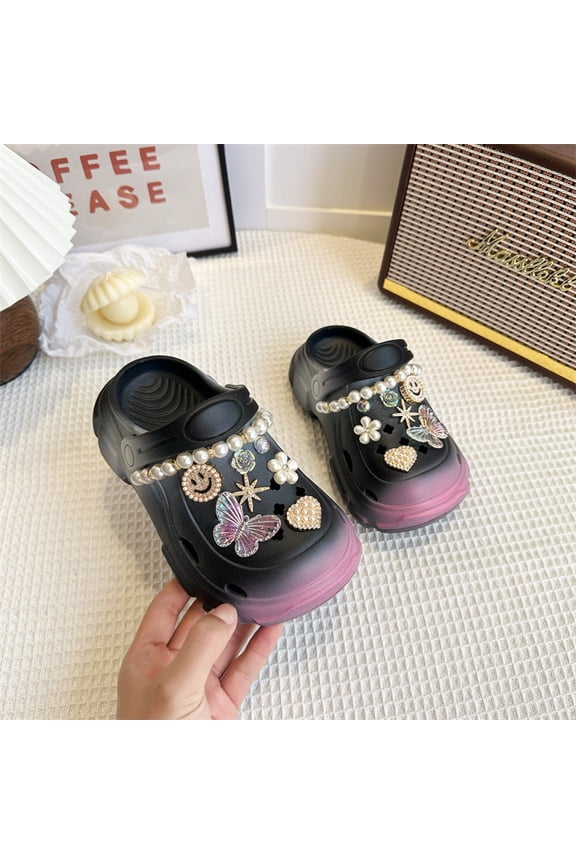 Girls' Clog Sandals Summer New Style Children's Rhinestone Smiley Face Soft Sole Sandals Parent-Child Style Fashionable Girls' Slippers Comfortable and Versatile