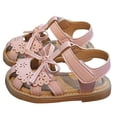 thumbnail image 1 of Girls Closed Toe Bowtie Summer Dress Flat Shoes Casual Cutout Fisherman Sandals Lightweight Nonslip Soft Sole Beach Shoes Pink 12 Little Kid, 1 of 6