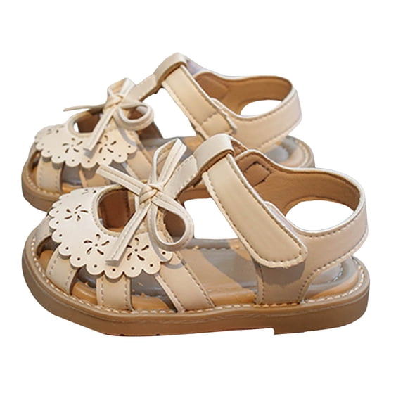 Girls Closed Toe Bowtie Summer Dress Flat Shoes Casual Cutout Fisherman Sandals Lightweight Nonslip Soft Sole Beach Shoes White 8 Toddler