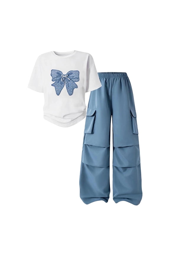 Girls Clothes 2 Piece Cute Butterfly Print T-Shirt Tops & Cargo Pants Spring Summer Outfits Teen Tween Girls