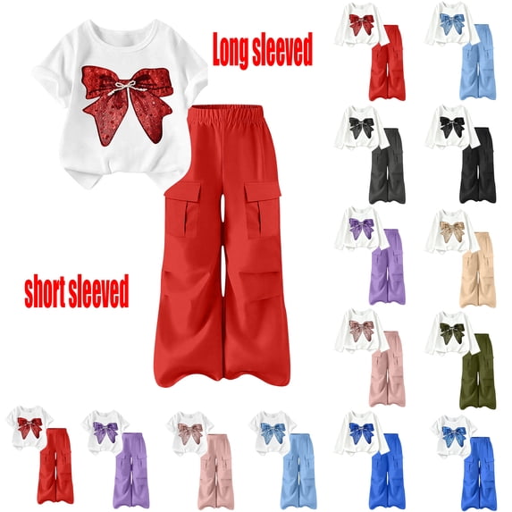 Girls Clothes 2 Piece Cute Butterfly Print T-Shirt Tops & Cargo Pants Spring Summer Outfits Teen Tween Girls