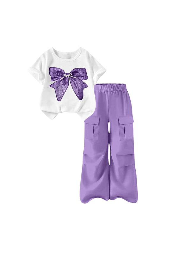 Girls Clothes 2 Piece Cute Butterfly Print T-Shirt Tops & Cargo Pants Spring Summer Outfits Teen Tween Girls