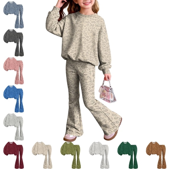 Girls Clothes 2 Piece Leopard Print Cute Sweatshirt and Flared Sweatpants Cheetah Girls Fashion Back To School Clothes 2-13 Years