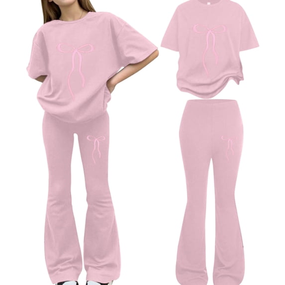 Girls Clothes 2 Piece Outfit T-Shirt Top + Bell-Bottoms Pants Girl Trendy Clothing Set 8-12 Years
