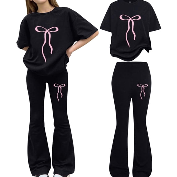 Girls Clothes 2 Piece Outfit T-Shirt Top + Bell-Bottoms Pants Girl Trendy Clothing Set 8-12 Years