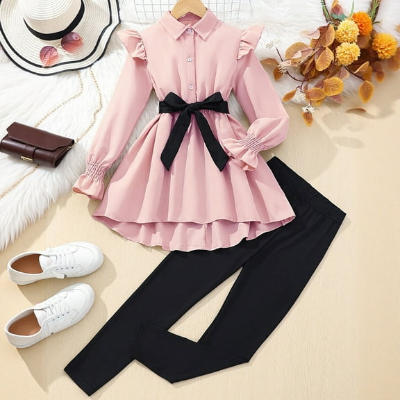 Girls Clothes 2 Piece Outfit for Girls Long Sleeve Pullover Bowknot Top and Pants Winter Clothing 7-8 Years Girl Gifts