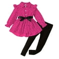 thumbnail image 1 of Girls Clothes 2025 2026 Fashion Dot Ruffle Long Sleeve Collared Dress Blouse Top with Belt and Legging Pants Outfit Set for Little Big Kids 2-7Y, 1 of 4