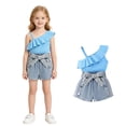 thumbnail image 1 of Girls Clothes 2PCS Off Shoulder Tank Top and Denim Skirt Shorts Set Girls Summer Outfits Set 5-6 Years, 1 of 6