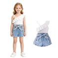 thumbnail image 1 of Girls Clothes 2PCS Off Shoulder Tank Top and Denim Skirt Shorts Set Girls Summer Outfits Set 5-6 Years, 1 of 6
