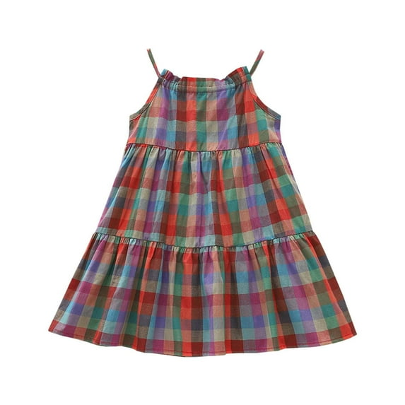 Girls Clothes 5 Years Old Girls Clothes Age 6 Girls Summer Beach Dress Colorful Plaid With Spaghetti Straps For Kids
