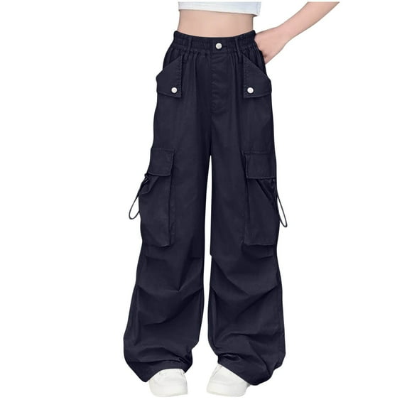 ChbgutlmrGirls Clothes Cargo Pants Kids Button Elastic Waist Ruched Wide Leg Lightweight Outdoor Hiking Pants
