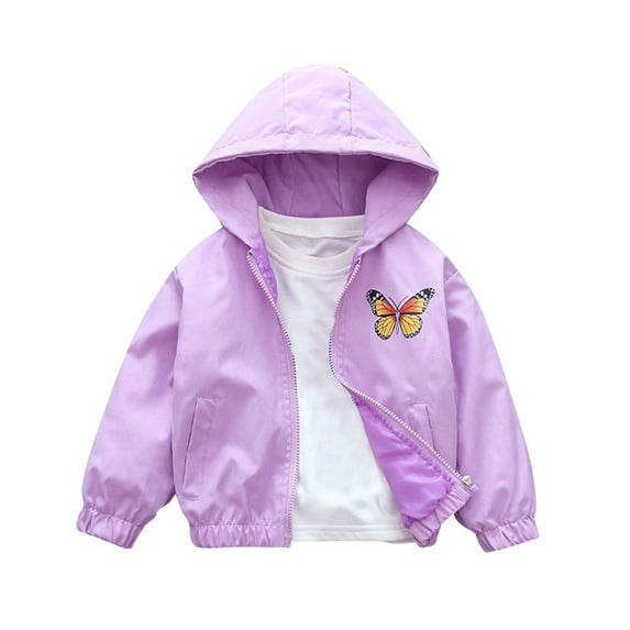 Girls Clothes, Full Zip Jacket for Girls Outdoors Casual Hoodie Sweatshirt Coat Back Big Pocket Color Block Windbreaker (4 Years, Purple)