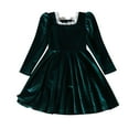 thumbnail image 1 of Girls Clothes, Girls Velvet Dress Lace Trim Square Neck Puff Long Sleeve Party Swing Dress 2-8T Birthday Formal Girl Clothes (6-7T, Green), 1 of 4