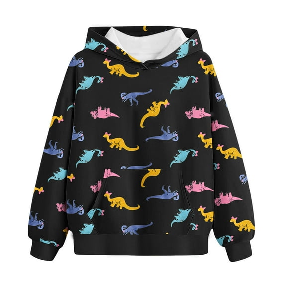 Girls Clothes, Kids Dinosaur Hoodies Long Sleeve Girls Boys Hooded Sweatshirt with Pocket Pullover Top Fall Winter Clothes 4-14T (4 Years, Black)