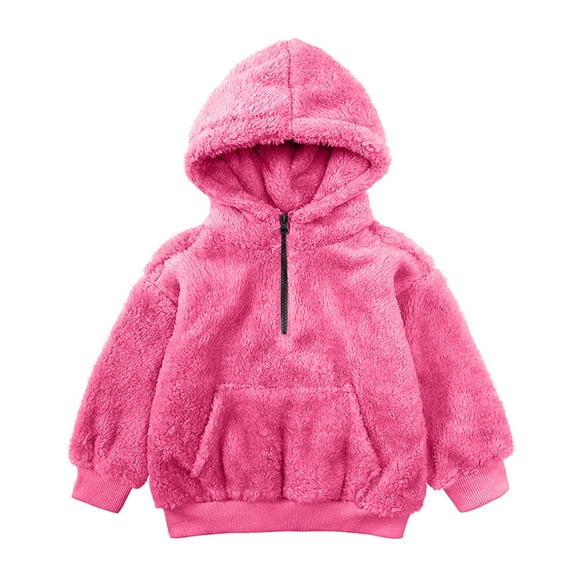 Girls Clothes, Little Girls Fuzzy Hoodies With Pocket Half Zip Up Pullover Sweater Warm Oversize Sherpa Fleece Hooded Sweatshirt (7 Years, Hot Pink)