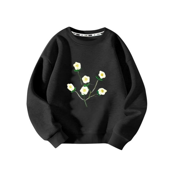 Girls Clothes Clearance Under 5, Sweatshirts for Girls 3 4 5 6 7 8 9 Years Old Warm Cotton Crew Neck Long Sleeve Floral Printed Pullover Tops (3-4T, Black)