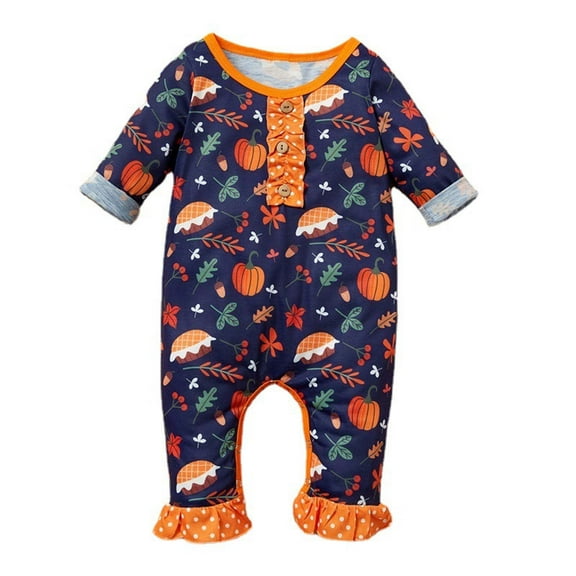 Girls Clothes, Baby Infants Halloween Outfit Print One Piece Newborn Boys Girls Onesies 0-12M Long Sleeve Holiday Party Clothing (9 Months, Orange)