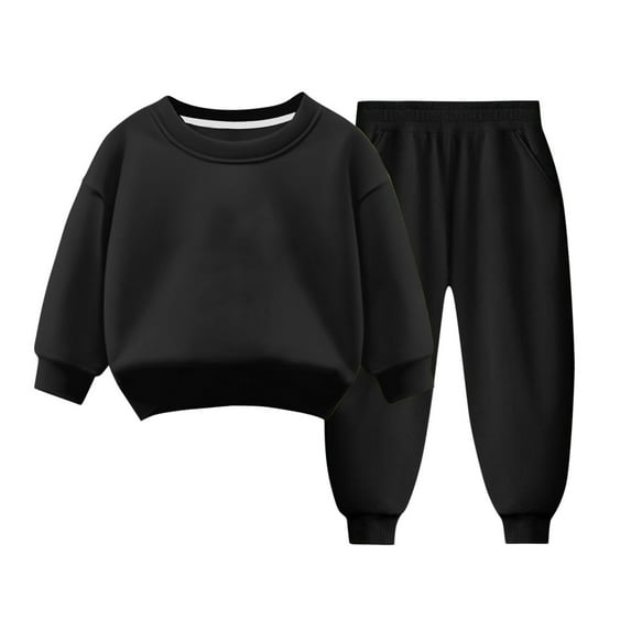 Girls Clothes Clearance, Fall Outfits for Boys Girls 3 4 5 6 7 8 9 Years Old Warm Cotton Crew Neck Long Sleeve Pullover & Pant 2 Piece Sets (6T, Black)