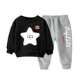 thumbnail image 1 of Girls Clothes, Girls Outfits Printed Long Sleeve Top & Jogger Pants 2 Piece Set Kids Cotton Sweatsuits for Unisex-child 3-9T (8-9T, Black 01), 1 of 3