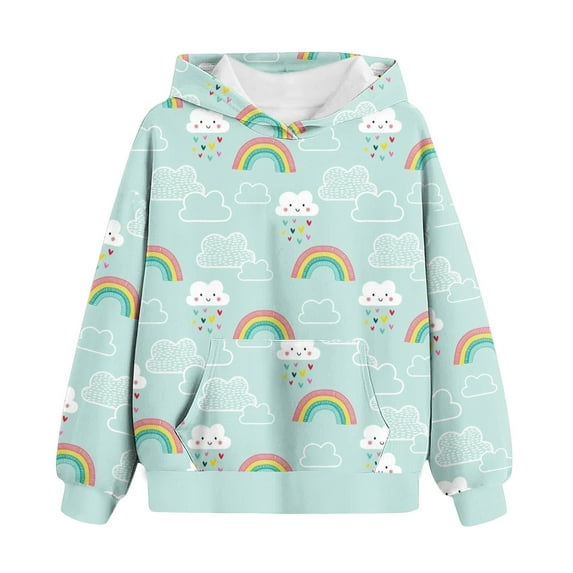 Girls Clothes Clearance, Girls Sweatshirts Lovely Rainbow Printed Hoodies Long Sleeve Loose Hooded Pullover Fall Winter Tops for Kids (5 Years, Green)
