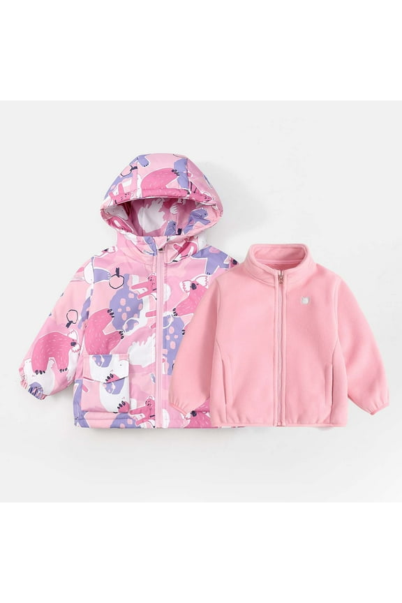 Girls Clothes, Kids 2 Pack Windbreaker Detachable Zip Up Fleece Jacket with Pockets Boys Girls Hooded Waterproof Winter Coat (4-5 Years, Pink)