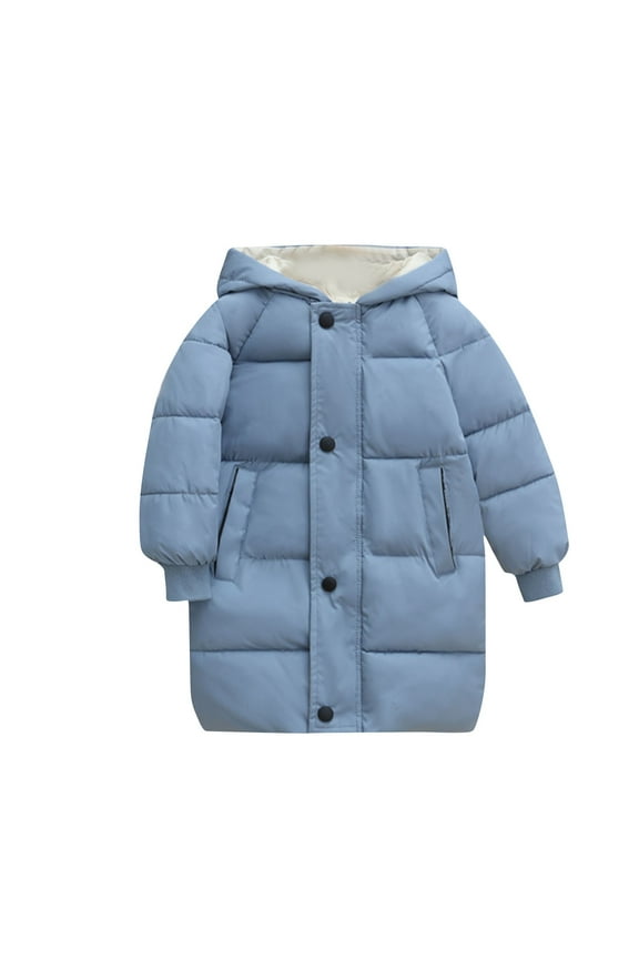 Girls Clothes, Kids Puffer Down Coat Winter Clothes Warm Hooded Quilted Jacket Mid Length Heavyweight Overcoat for Boys Girls (8T, Blue)