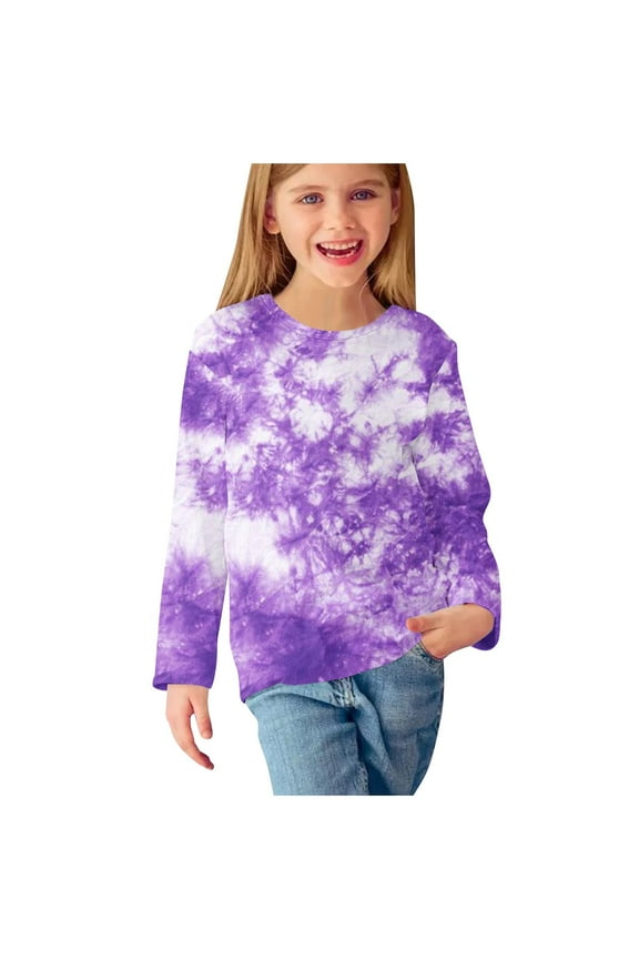 Girls Clothes New Long Sleeve Shirts for Girls Casual Tie Dyed Round Neck Fashion Print Blouse Cute Spring Loose 2025 Tees Shirt Cotton Casual Fashion Sweatshirt Size 9 Years