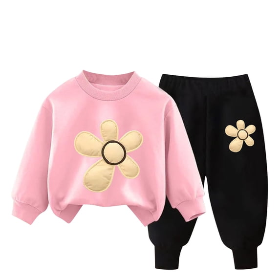 Girls Clothes, Sweatsuits for Girl Boy Fall Winter Outfits Cotton Cute Printed Long Sleeve Top & Jogger Pants 2 Piece Set (7-8T, Pink)